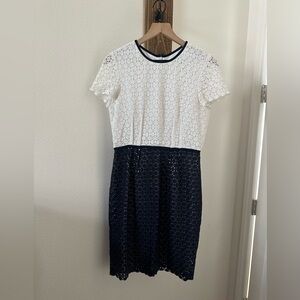 Calvin Klein White and Navy Midi Dress lace crochet sz 6